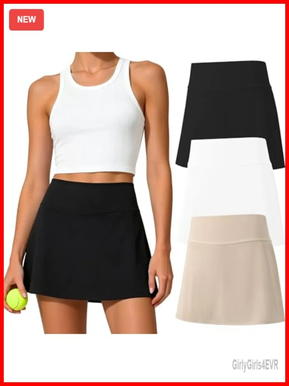 Women's Tennis Skort with Built-in Shorts & Phone Pocket, High Waisted A-Line